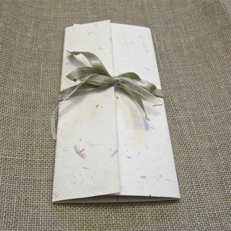 Participation booklet cross natural mulberry paper, organza and satin ribbons.