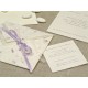 Partecipazione di matrimonio artigianali creata con carta pregiata provenza lilla, nastrini di organza e raso