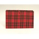 Document holder with compartments lined with tartan fabric closure leather lace and red frogging closed.