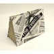 Documents compartments covered in fabric printed newspaper with closure leather lace