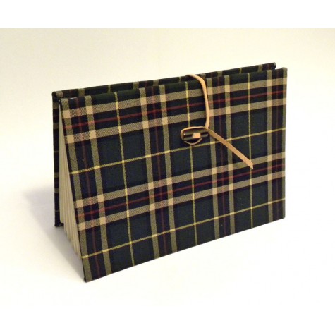 Document holder made of green tartan wool fabric with leather closure