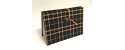 Document holder made of green tartan wool fabric with leather closure