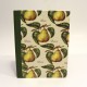 Cookbook made with paper printed with pears and green canvas back